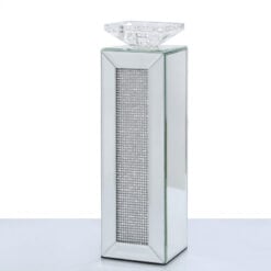 Large 33cm Diamond Glitz Mirrored Pillar Tealight Candle Holder