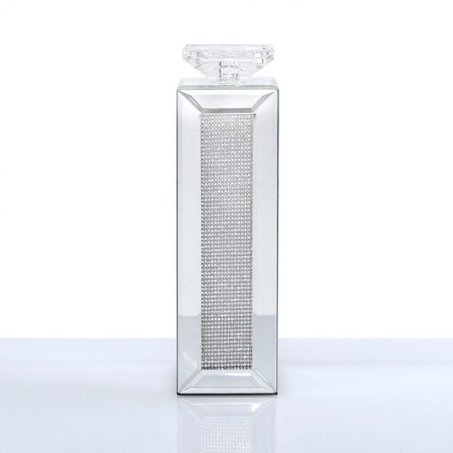 Large 33cm Diamond Glitz Mirrored Pillar Tealight Candle Holder