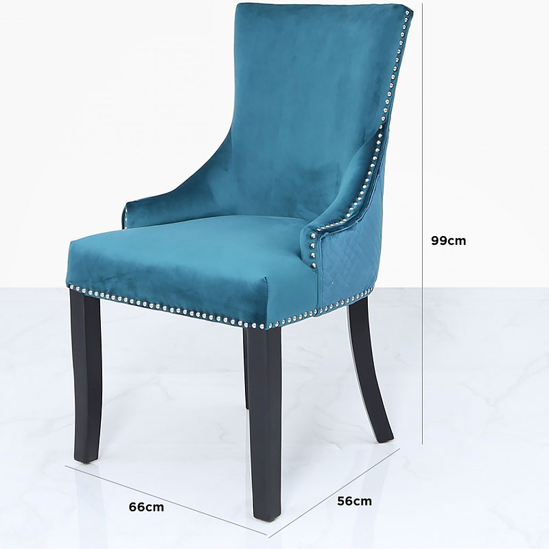 Marine Green Velvet Dining Chair With Studded Trims And ...