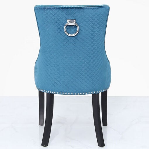 Marine Green Velvet Dining Chair With Studded Trims And Ring Knocker
