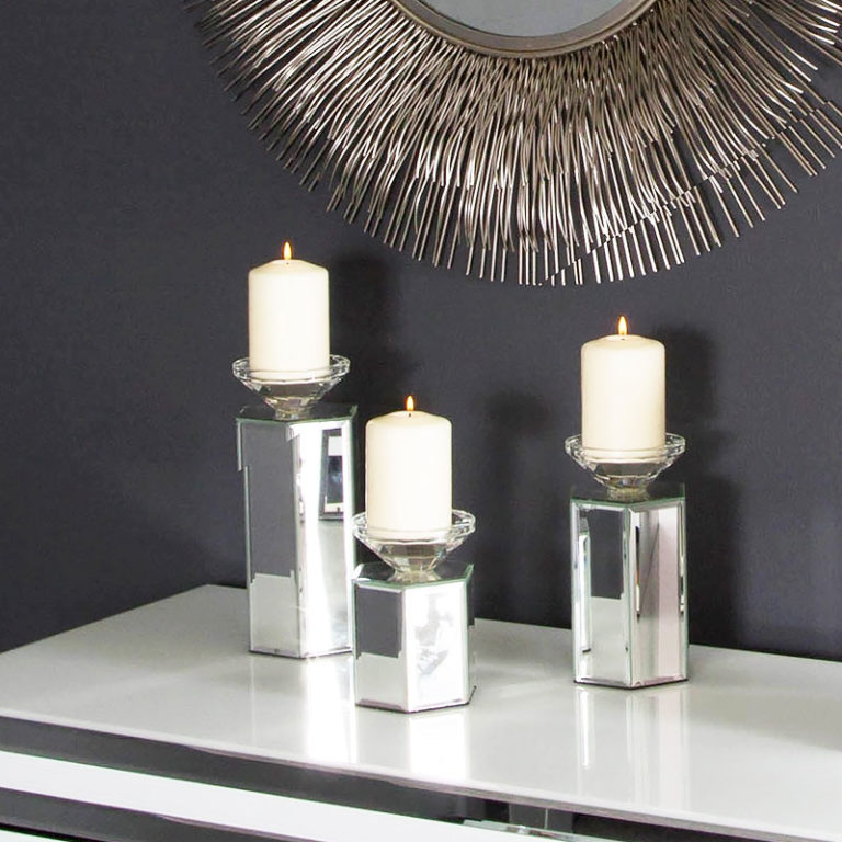 Large 32cm X Shape Mirrored Pillar Tealight Candle Holder Picture