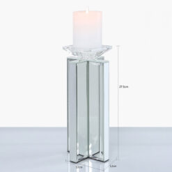 Medium 27cm X Shape Mirrored Pillar Tealight Candle Holder