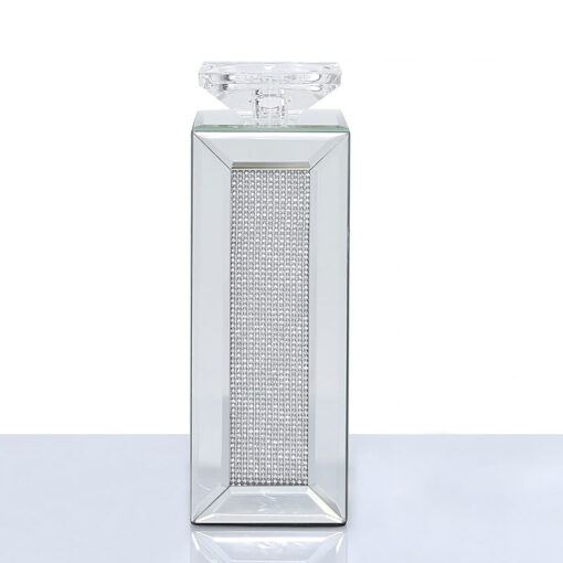 Medium 29cm Diamond Glitz Mirrored Pillar Tealight Candle Holder