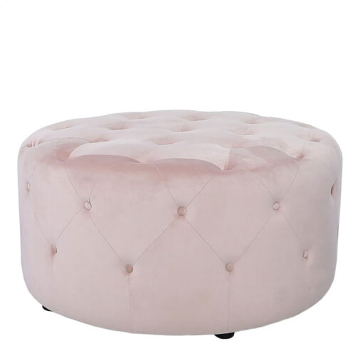 Pink Round Stool With Velvet Upholstery And Tufted Buttons