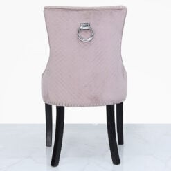 Pink Velvet Dining Chair With Studded Trims And Ring Knocker Back