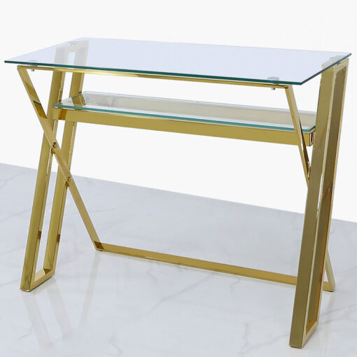 Plaza Gold Steel Office Desk With A Clear Tempered Glass Table Top