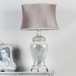 Silver Sparkle Mosaic Antique Regency Lamp With Silver And Taupe Shade