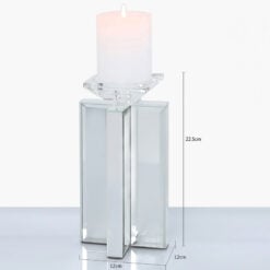 Small 22cm X Shape Mirrored Pillar Tealight Candle Holder