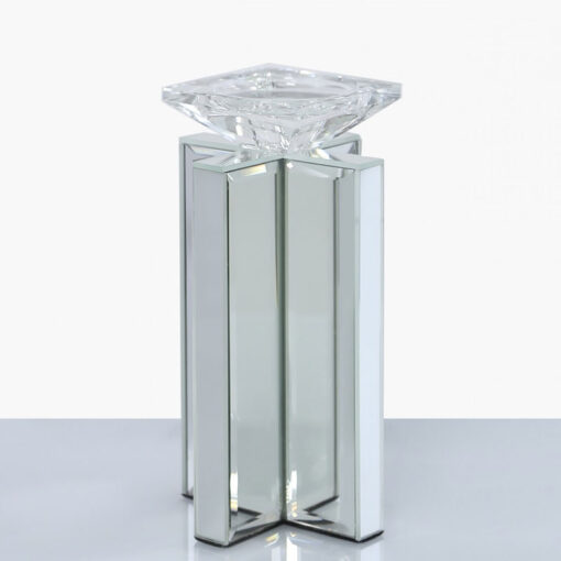 Small 22cm X Shape Mirrored Pillar Tealight Candle Holder