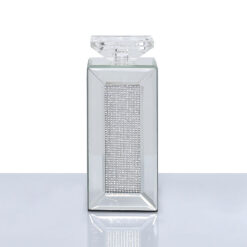 Small 24cm Diamond Glitz Mirrored Pillar Tealight Candle Holder