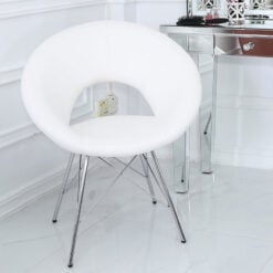 White Deeply Padded Chrome And Faux Leather Orb Chair