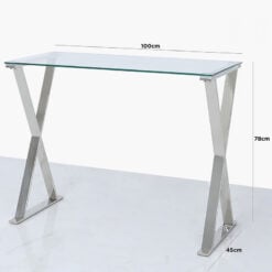 Zenn Stainless Steel Cross Frame Office Desk With A Tempered Glass Top