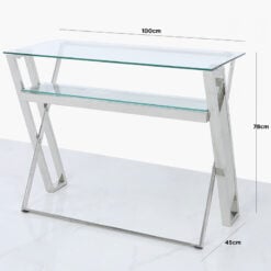 Zenn Stainless Steel Office Desk With A Clear Tempered Glass Table Top
