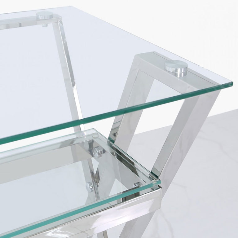 Zenn Stainless Steel Office Desk With A Clear Tempered Glass Table Top ...
