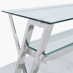 Zenn Stainless Steel Office Desk With A Clear Tempered Glass Table Top