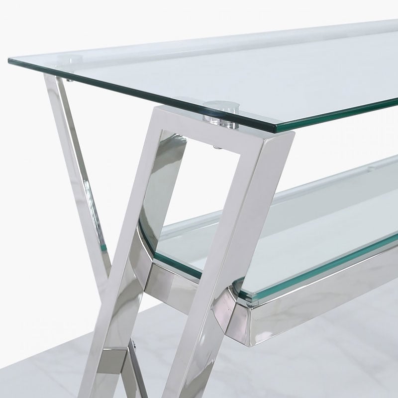 Zenn Stainless Steel Office Desk With A Clear Tempered Glass Table