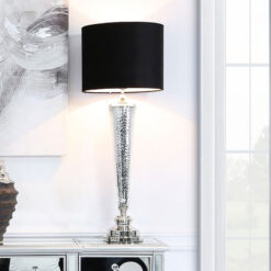 Chrome Glass Table Lamp With 14inch Black Snakeskin Velvet Shade