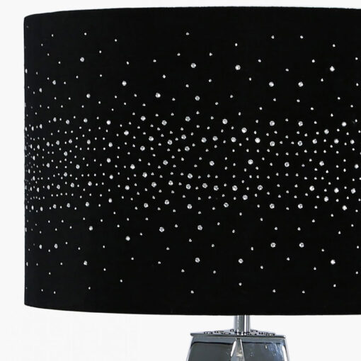 Hollywood Chrome Tripod Floor Lamp With Black Velvet Sparkle Shade