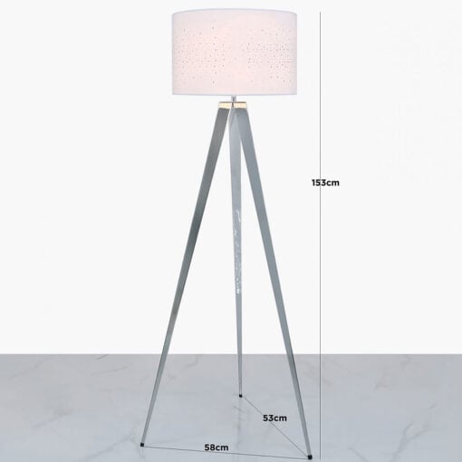 Hollywood Chrome Tripod Floor Lamp With White Velvet Sparkle Shade