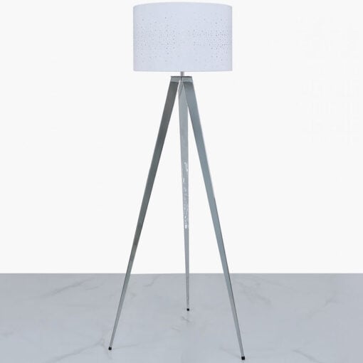 Hollywood Chrome Tripod Floor Lamp With White Velvet Sparkle Shade