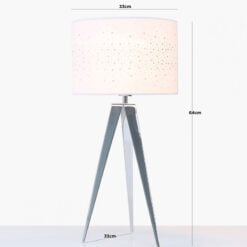 Hollywood Chrome Tripod Table Lamp With White Velvet Sparkle Shade
