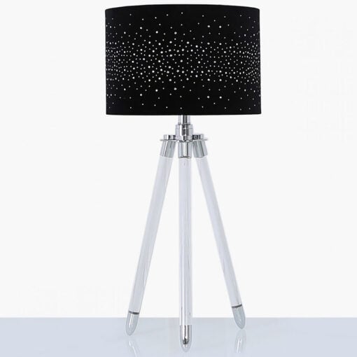 Hollywood Tripod Table Lamp With Black Velvet Shade And Diamantes