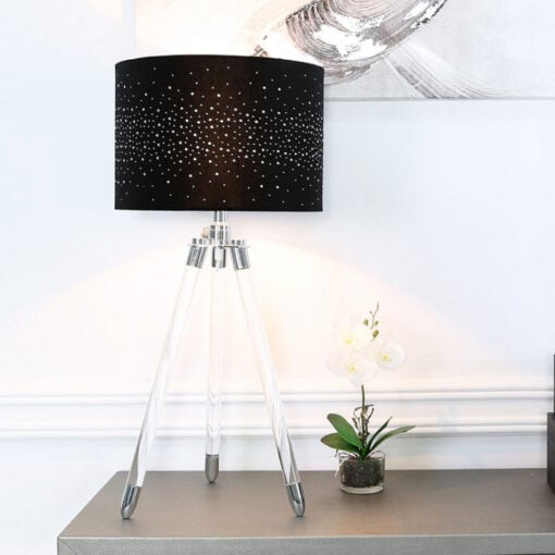 Hollywood Tripod Table Lamp With Black Velvet Shade And Diamantes