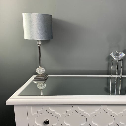 Nickel Diamante Candlestick Table Lamp With Grey Velvet Shade