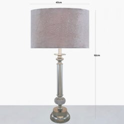 Nickel Diamante Candlestick Table Lamp With Grey Velvet Sparkle Shade