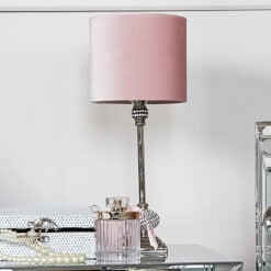 Nickel Diamante Candlestick Table Lamp With Pink Velvet Shade