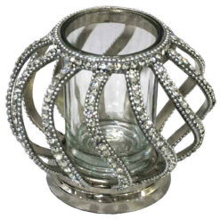 Nickel Diamond Diamante and Glass Sparkly Candle Tealight Holder