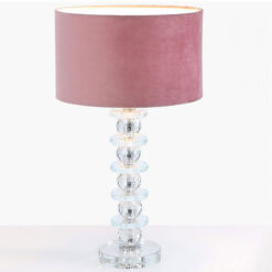 Stacked Ball Design Crystal Glass Table Lamp With A Pink Velvet Shade