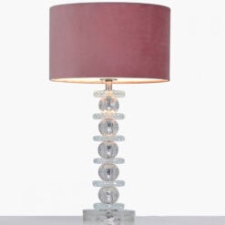 Stacked Ball Design Crystal Glass Table Lamp With A Pink Velvet Shade