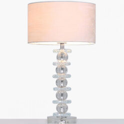 Stacked Ball Design Crystal Glass Table Lamp With A White Velvet Shade