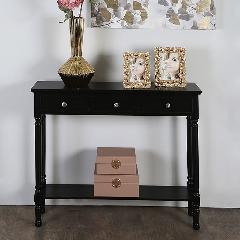 3 Drawer Console Table Hallway, Black Entryway Console Table