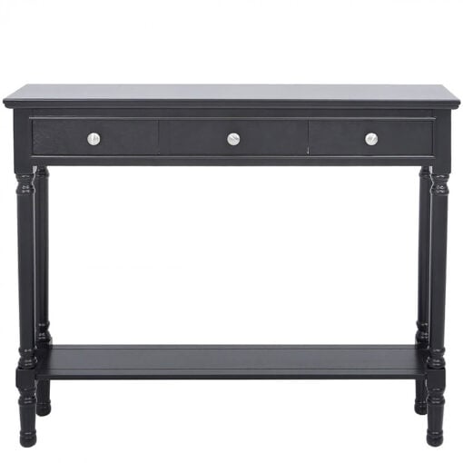 Arabella Black Wood Medium 3 Drawer Console Table Hallway Table