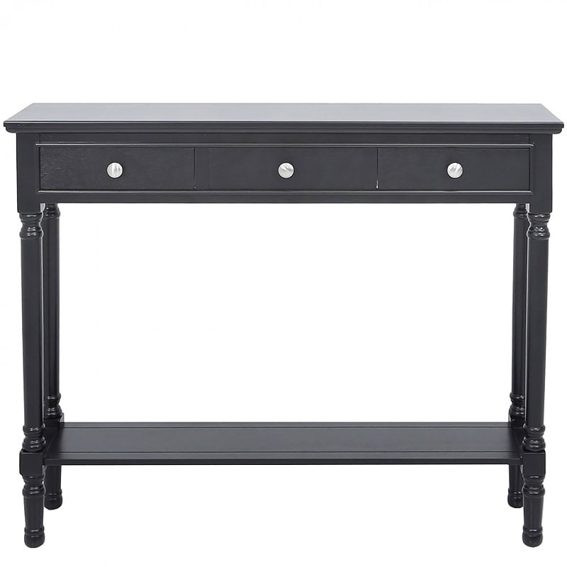 Arabella Black Wood Medium 3 Drawer, Large Black Console Table With Drawers