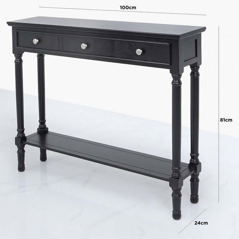 Arabella Black Wood Medium 3 Drawer Console Table Hallway Table Picture Perfect Home