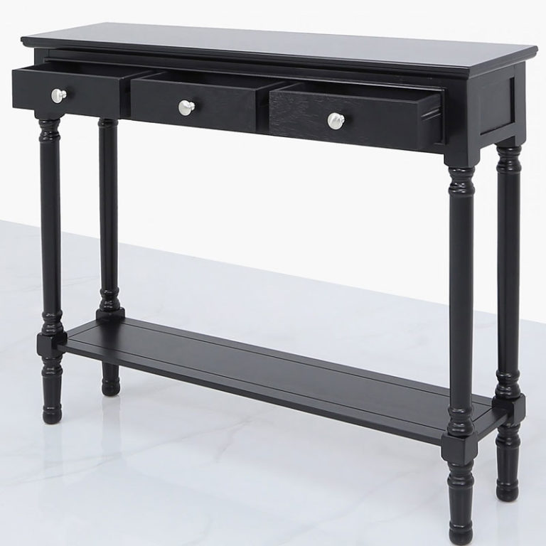 Arabella Black Wood Medium 3 Drawer Console Table Hallway Table