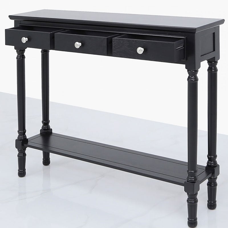 Arabella Black Wood Medium 3 Drawer Console Table Hallway Table Picture Perfect Home