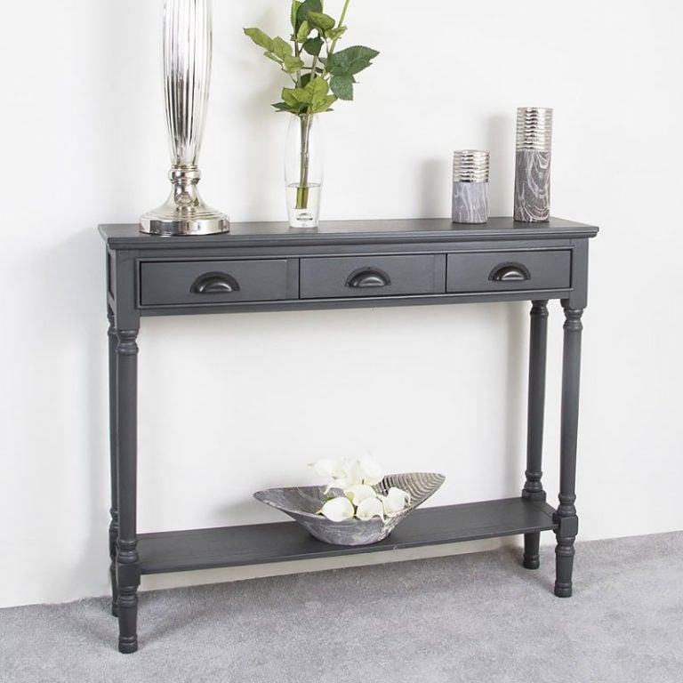 Arabella Grey Wood Medium 3 Drawer Console Table Hallway Table