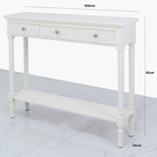 Arabella White Wood Medium 3 Drawer Console Table Hallway Table