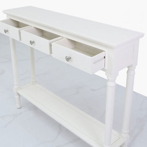 Arabella White Wood Medium 3 Drawer Console Table Hallway Table