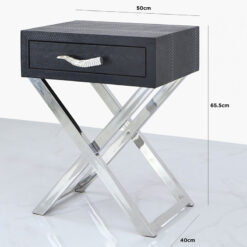 Black Faux Snakeskin Leather And Stainless Steel 1 Drawer End Table