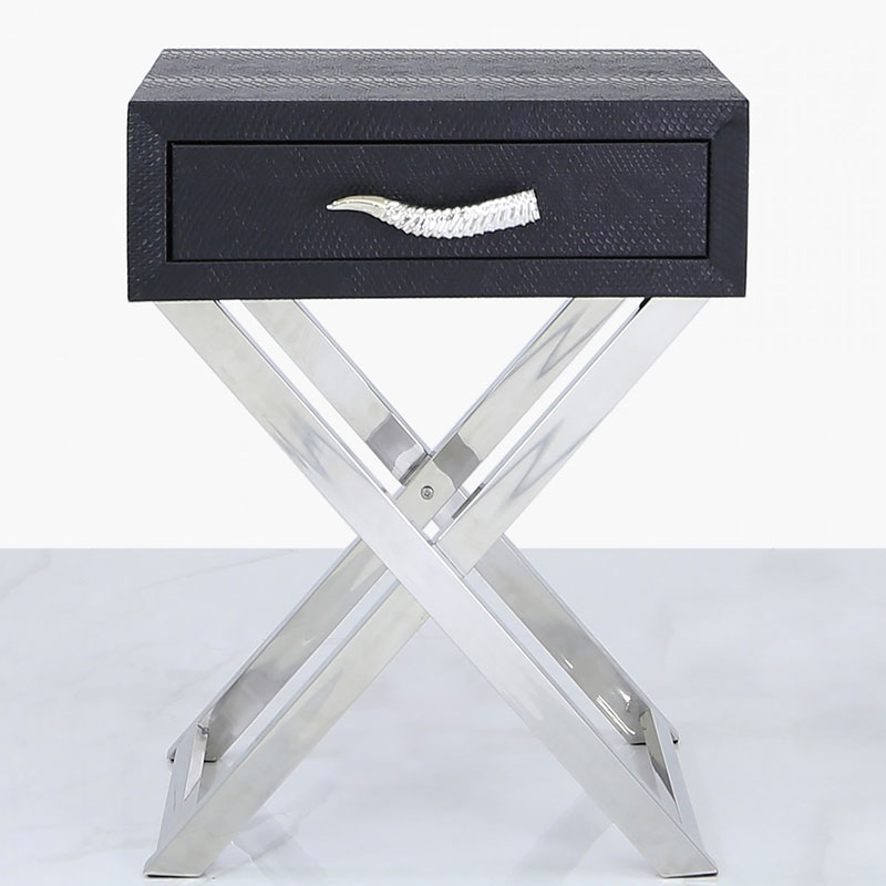 Black Faux Snakeskin Leather And, Black Faux Leather Side Table