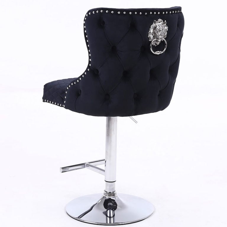 Diana Black Velvet Upholstered Bar Stool Chrome Lion Knocker Tufted