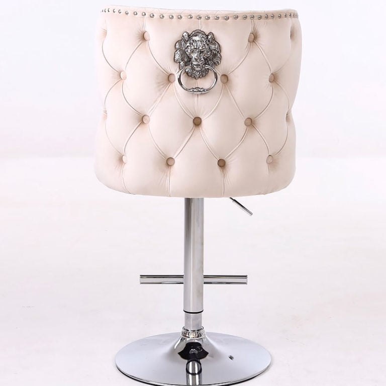 Diana Cream Mink Upholstered Bar Stool Chrome Lion Knocker Tufted Back