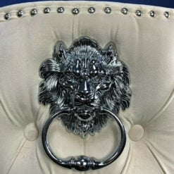 Diana Cream Mink Upholstered Bar Stool Chrome Lion Knocker Tufted Back