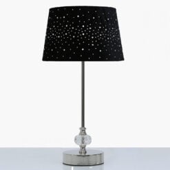 Crystal And Chrome Table Lamp With Black Velvet Sparkle Shade