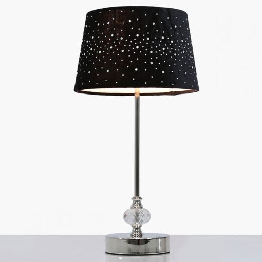 Crystal And Chrome Table Lamp With Black Velvet Sparkle Shade